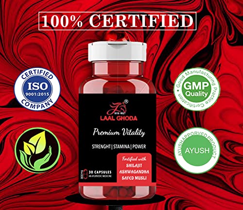 LAAL GHODA Vitality Capsule Strength|Stamina|Power Fortified With Shilajit, Ashwagandha, Safed Musli For Men Health - 30 Capsules (800mg)