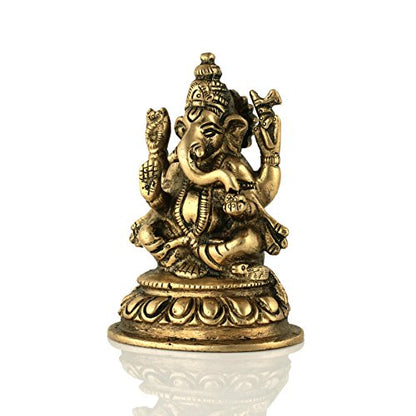 Collectible India Brass Lord Ganesh Idol, 4'' X 2.4'' X 2.2'', Golden (Model Number: GBS189)