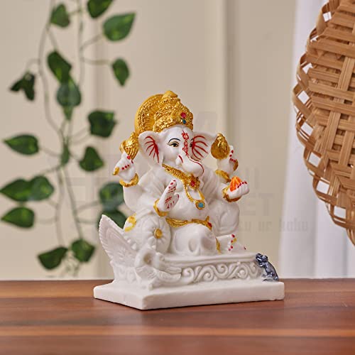 APNIMARKET Marble Dust Ganesha Idol Vinayaka Statue Ganpati Decorative Statue - 5.5 inch Ganpati Idol