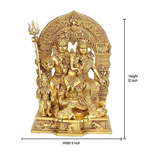 AONA Brass Shiv Parivar Idol Figurine Decorative Showpiece Shiv Family Sculpture for Home Temple Office Gift Item Golden Height 12 Inches