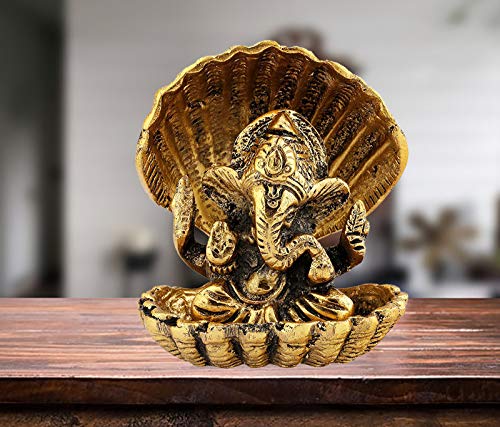 ascension Designer Metal Lord Ganesha Statue Golden Brass Hindu God Seed Ganesh Ganpati Sitting Idol Blessing Ganpati Sculpture