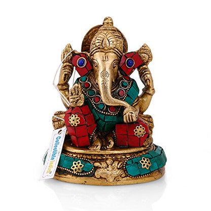 Collectible India Brass God Ganesha Idol Handmade Religious Statue Diwali Gifts Home Decor