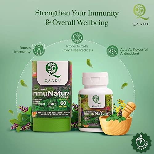 Qaadu Immunatural | Immunity Booster for Adults | Natural & Vegan Immune Builder Supplement Ayurvedinity Supplements for Men & Women 60 capsules 500mg