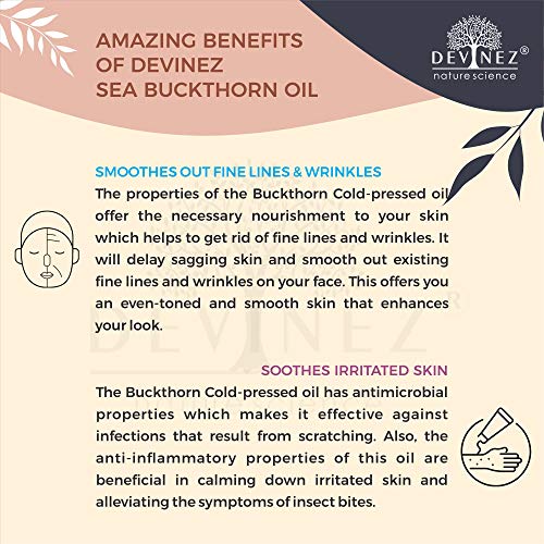 Devinez Sea Buckthorn Cold-Pressed Oil, 1l Undiluted, Calms Irritated Skin, Repairs Damaged Skin, Dry Skin, Soothes Sunburn, Anti-Aging