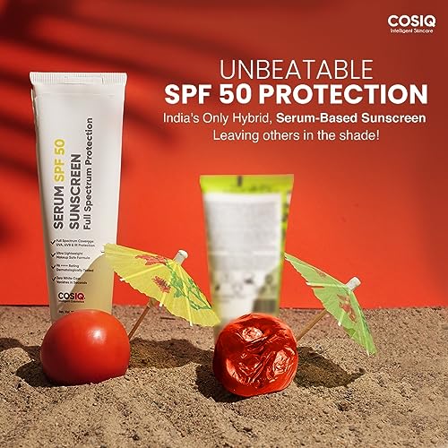 Cos-IQ Sunscreen Serum SPF 50 PA++++ | Broad Spectrum UVA, UVB & IR Protection | No White Cast | Ult-Greasy, Quick Absorbing | For Women & Men | 100ml