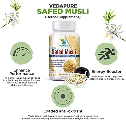 Vedapure Safed musli | Safed Musli Extract Capsules 1000mg (60 Capsules- Pack of 1)