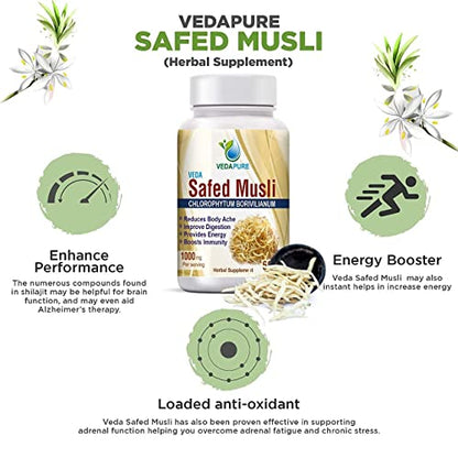 Vedapure Safed musli | Safed Musli Extract Capsules 1000mg (60 Capsules- Pack of 1)