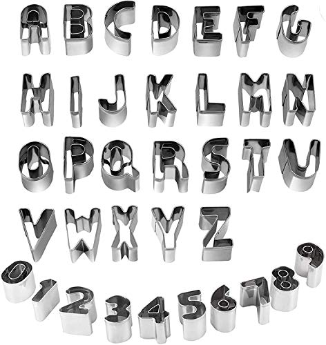 BIG BOX Alphabet and Number Cookie Cutters Sets of 36 Pieces Fondant Letter Mold for Baking Cakes, Pastry, Donuts, Vegetables, Fruit Biscuit (Small)