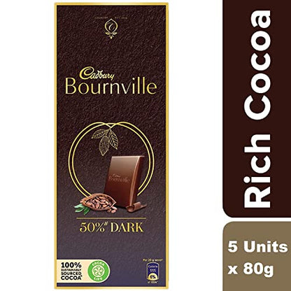 Cadbury Bournville Rich Cocoa Dark Chocolate Bar, 80 gm (Pack of 5)