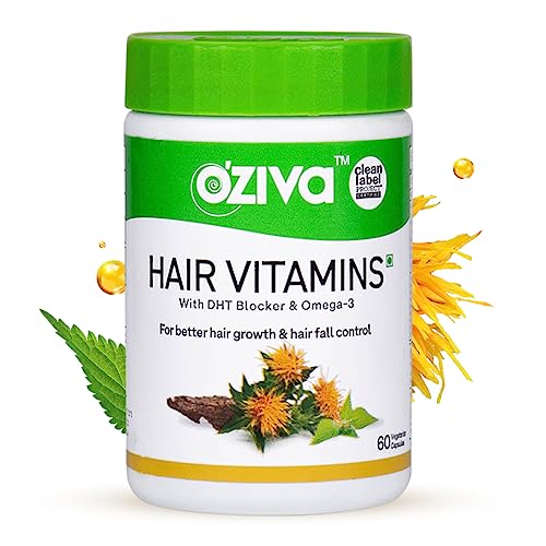 OZiva Hair Vitamins with Omega3, Iron, Zn and Biotin for Better Hair Growth, Nourishment, Hairfall Control, 60 Caps