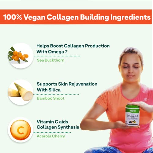 OZiva Plant Based Collagen Builder, Berry Orange, 250g for Glowing & Youthful Skin | With Biotin, Silica & Vitamin C
