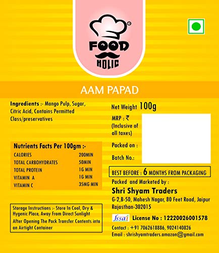 Foodholic Aam papad, Premium Khatta Mitha Aam Papad Slice Bar (100 Gm)