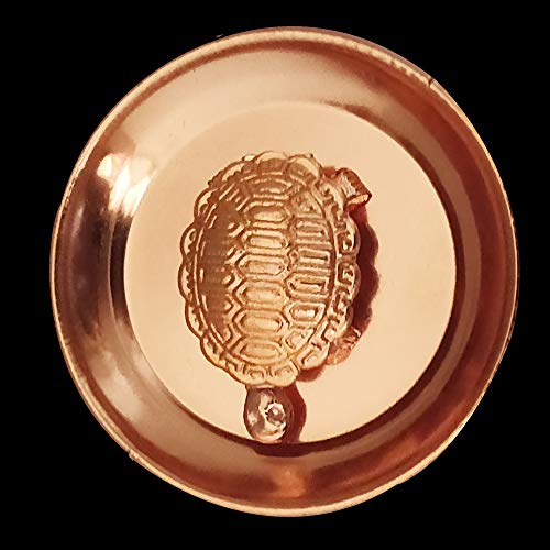 Divya Mantra Feng Shui Pure Copper 1.5 Inch Tortoise/Turtle with 2.25 Inch Diameter Water Plate; Vastu Living