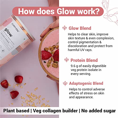 Cureveda Plant Based Collagen Builder Glow Powder for Women & Men Skin 100IU Vitamin E, 300gm