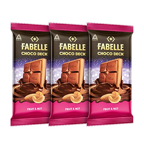 Fabelle Choco Deck – Fruit & Nut, Chocolate Pack of 3, Layered Premium Milk Chocolate Bar with Choco Crème and Fruit & Nuts, 3 x 128g
