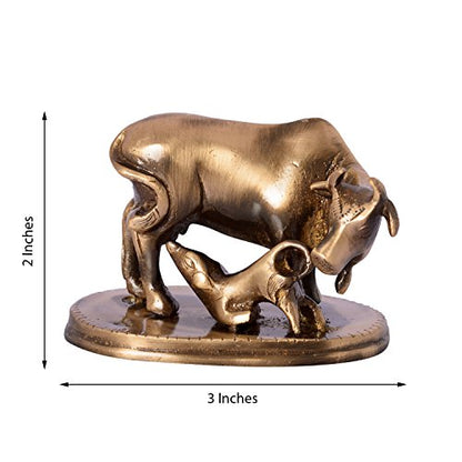 eCraftIndia Kamdhenu Cow and Calf Sculpture Brass Showpiece (8 cm x 4 cm x 5, Brown)