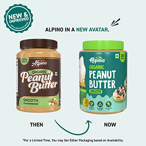 Alpino Organic Natural Peanut Butter Smooth 400 G | Unsweetened | Roasted Organic Peanuts | No Sugar, Salt | Gluten-Free | Vegan