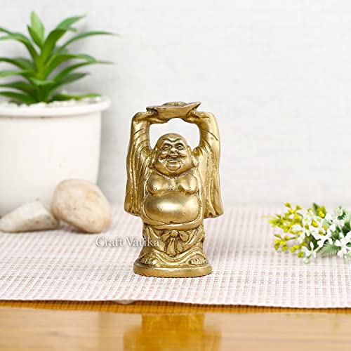 Collectible India Brass Laughing Buddha Statue Idol Happy Chinese Maitreya Feng Shui Buddhism Sculpture Figurine