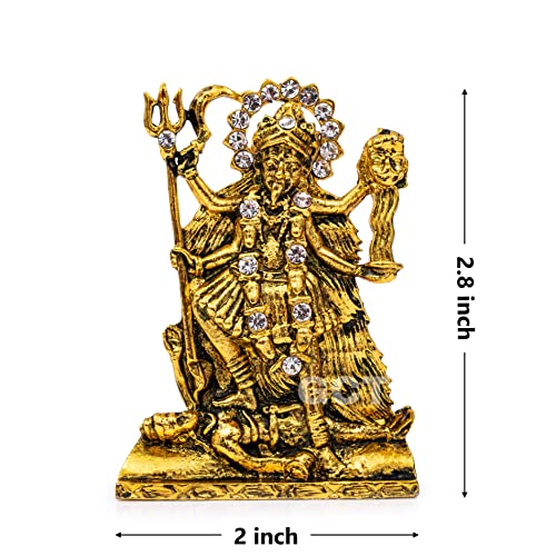 Goddess Kali MATA Idol Maa Kali Murti (B-164) Antique Gold Metal Statue for Home Décor Car Dashboard Mandir Showpiece