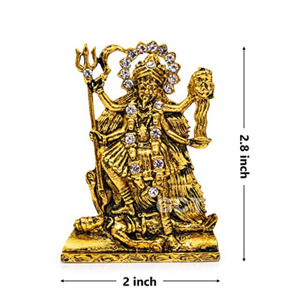 Goddess Kali MATA Idol Maa Kali Murti (B-164) Antique Gold Metal Statue for Home Décor Car Dashboard Mandir Showpiece