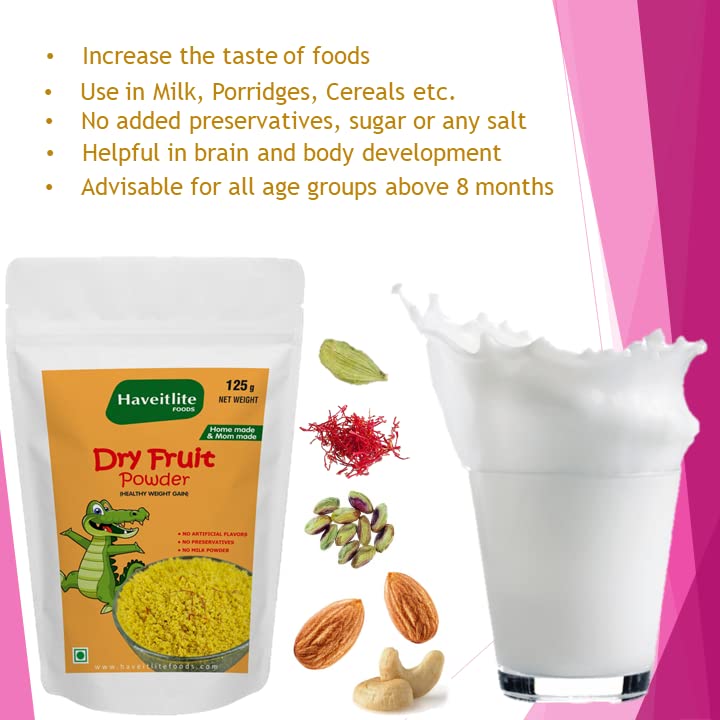 Haveitlite Dry Fruit Powder 100% Natural | Pistachio, Cashew, Almond, Saffron | Healthy and Nutritious Weight Gain Immunity Booster, 125 G