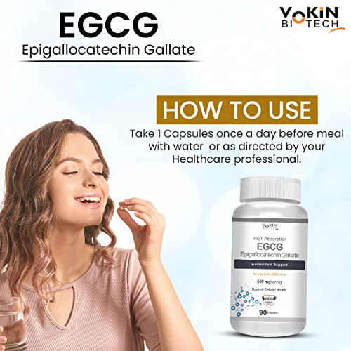 Vokin Biotech EGCG from Green Tea Leaf Extract 500mg EGCG - Antioxidant Support – 90 Capsules