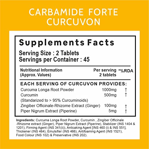 Carbamide Forte Curcumin with Piperine Tablets with 95% Curcuminoids | Immunity Boosters Tablet for Adults – 90 Veg Tablets