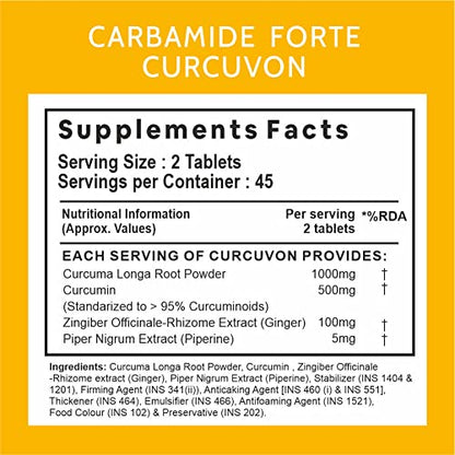 Carbamide Forte Curcumin with Piperine Tablets with 95% Curcuminoids | Immunity Boosters Tablet for Adults – 90 Veg Tablets