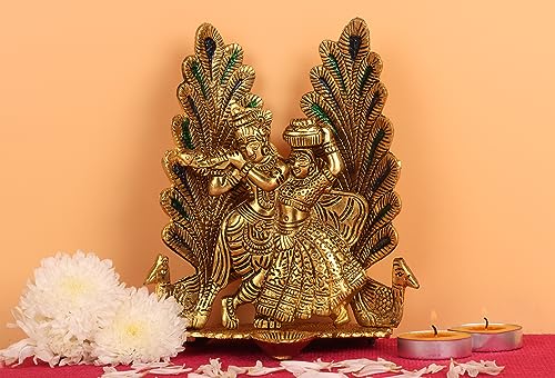 The Bright Storey New Laxmi Ganesh Black Green Enamel Pair Metal Gold Plated Joined Showpiece Radha Krishna Idols for Diwali Gifts Pooja