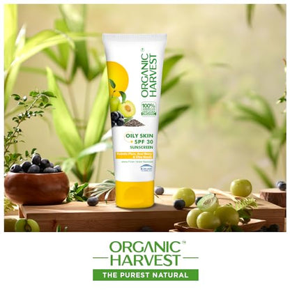 Organic Harvest Sunscreen SPF 30 with Blue Light Technology, Protects From Harmful UVA & UVB Rays, P++, For Oily Skin, Sulphate & Paraben Free - 100gm