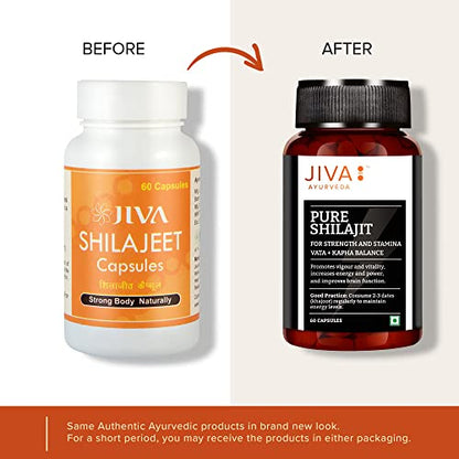 Jiva Pure Shilajit 60 Capsules | Purifies Blood, Rejuvinates Tissues & Reduces Stress & Anxiety | For Men & Women | 100% Pure & Natural (Pack of 1)