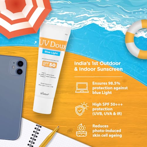 Brinton UV Doux Blue Light Sunscreen Protection Gel SPF 50 PA+++ UVA/ UVB for Men & Women | Matte Finish & Water Resistant | For All Skin Types, 50g