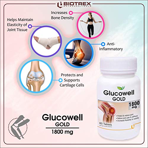 Biotrex Nutraceuticals Glucowell GOLD 1800mg - Maximum strength of Glucosamine with MSM (60 Tablets) (Pack of 2)