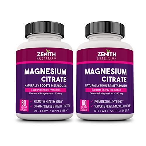 Zenith Nutrition Magnesium Citrate 330mg – 120 Veg capsules (60 caps X 2 Bottles) | Nutritive Supporealthy Heart, Muscle, Nerve & Circulatory Function