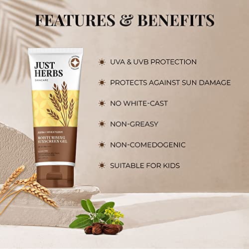 Just Herbs SPF 35+ Nosun Sunscreen Gel, Lightweight, Broad Spectrum PA 35++++ with Jojoba & Wheat - 50ml