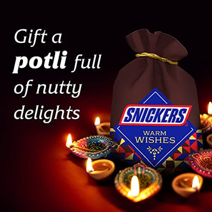 Snickers Diwali Chocolate Potli Gift Pack | Assortment of 10 Bars | 4 Snickers Peanut Bars | 3 Snickers Almond Bars | 3 Butterscotch Bars | 430g