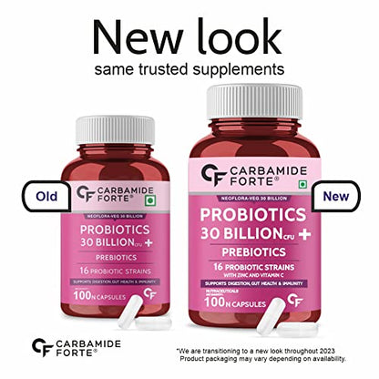 Carbamide Forte Probiotics Supplement 30 Billion for Women & Men - 100 Veg Capsules