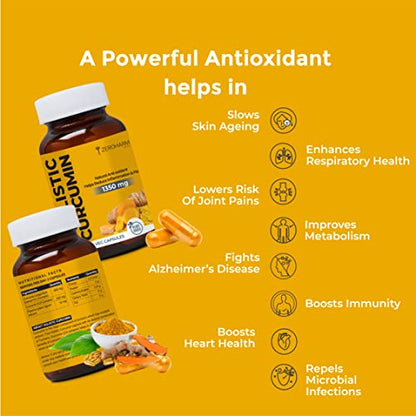 ZEROHARM Holistic Curcumin Capsules 1350mg | Helps Reduce Inflammation and Pain | Antioxidant & Anti-inflammatory (90 Capsules)
