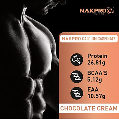 Nakpro Calcium Caseinate | 27.9g Protein, 5.4g BCAA | 1Kg Cream Chocolate Flavour (30 Servings)