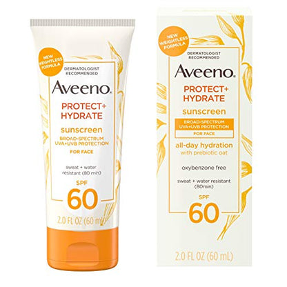 Aveeno Protect + Hydrate Moisturizing Face Sunscreen Lotion With Broad Spf 60 & Prebiotic, Oil-free, Oxybenzone-free, 2.0 ounces