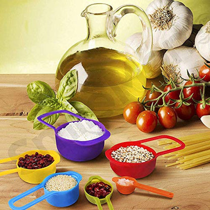 LUMONY® Plastic Measuring Cup and Spoon Set - Stackable Colorful Plastic for Kitchen Baking Tools(6pcs Random Color)