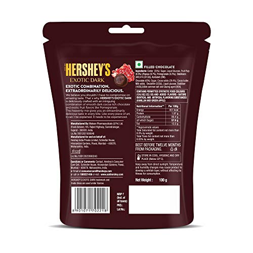 HERSHEY'S EXOTIC DARK Pomegranate Flavor | Dark Cocoa Rich Chocolates 100g