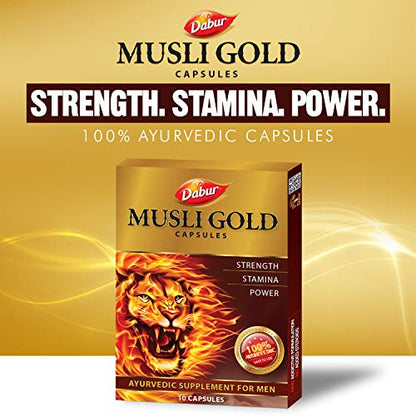 Dabur Musli Gold Capsules - 10 Capsules | 100% Ayurvedic Capsules for Strength, Stamina & Power | Ayurvedic Supplement for Men