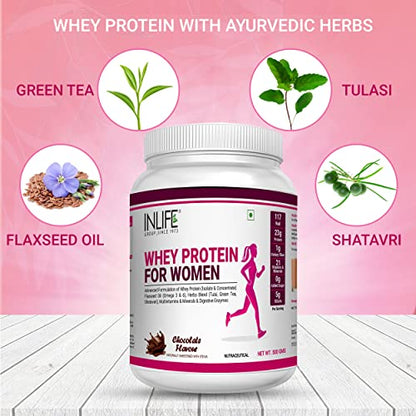 Inlife Whey Protein Powder for Women, 23g Protein, Vitamins, Omega 3, Digestive Enzymes, Hair Skin Nails, Weight Management (500g, Chocolate)