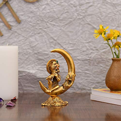 Collectible India Baby Krishna Idol Murti Statue for Home Puja Decor - Gold Plated Krishna Idols on Moon Showpiece Decorative Gifts Set (Set of 1)