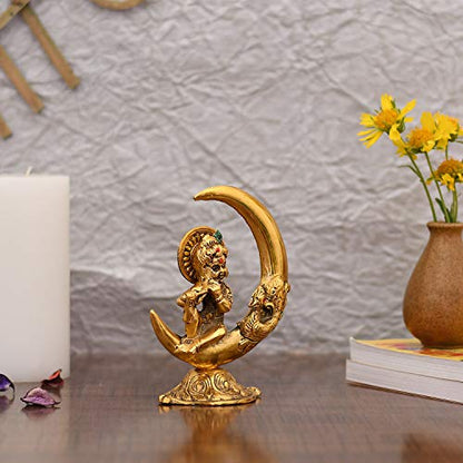 Collectible India Baby Krishna Idol Murti Statue for Home Puja Decor - Gold Plated Krishna Idols on Moon Showpiece Decorative Gifts Set (Set of 1)