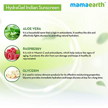 Mamaearth HydraGel Indian Sunscreen SPF 50, With Aloe Vera & Raspberry, for Sun Protection - 50g