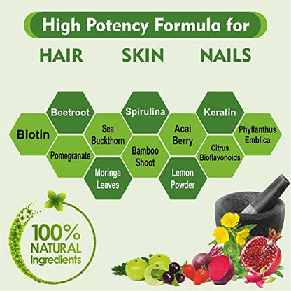 GOA NUTRITIONS Biotin Tablets For Hair Growth Supplements With 10000mcg Plant Based Powder, Vitamin r Fall For Women Men-60 Tablet (No Capsules Pack1)