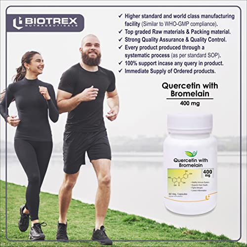 Biotrex Nutraceuticals Quercetin with Bromelain 400mg - 60 Veg. Capsules, Quercetin with Bromelain Dy Supplement for Healthy Immune System (Pack of 2)