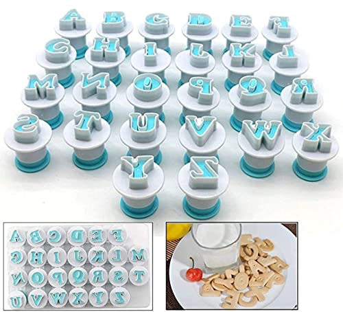 26 Pcs Uppercase Alphabet Letters Plunger Fondant Cookie Cutter Embosser Cake Decorating Baking Mold Tools